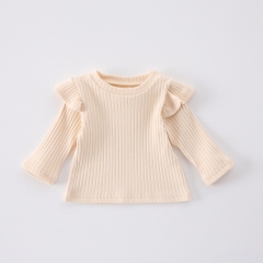 2025 Spring Infant Baby Girls Solid Color Long Sleeves Butterfly-bow Tied Top With Overalls Sets Wholesale