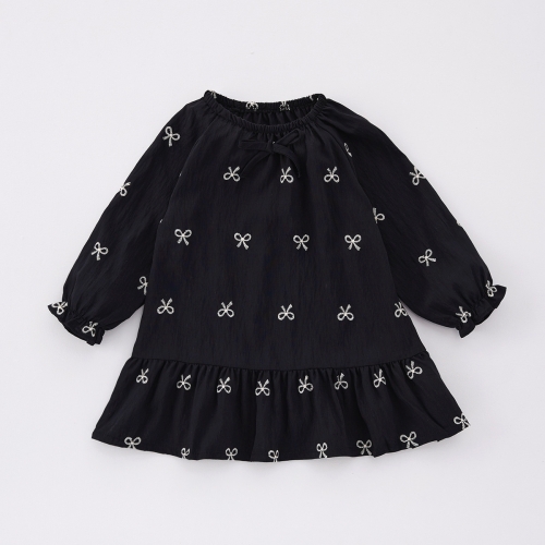 Spring Infant Baby Girls Long Sleeves Crew Neck Casual Dress Wholesale