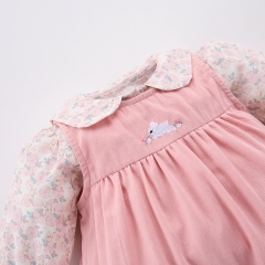 2025 Spring Infant Baby Girls Floral Long Sleeves Top With Embroidered Overalls Sets Wholesale