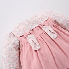 2025 Spring Infant Baby Girls Floral Long Sleeves Top With Embroidered Overalls Sets Wholesale