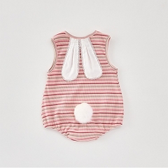 2025 Summer Infant Baby Girls Sleeveless Rabbit Pattern Striped Onesies Wholesale