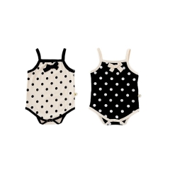 2025 Summer Infant Baby Girls Sleeveless Polka Dots Pattern Onesies Wholesale