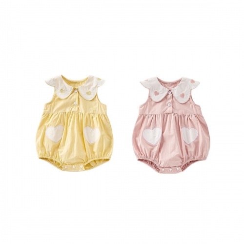 2025 Summer Infant Baby Girls Sleeveless Heart Pattern Embroidered Pattern Onesies Wholesale