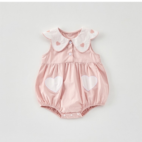 2025 Summer Infant Baby Girls Sleeveless Heart Pattern Embroidered Pattern Onesies Wholesale