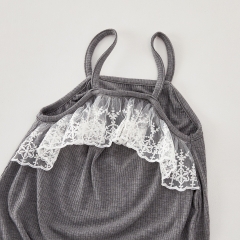 2025 Summer Infant Baby Girls Sleeveless Lace Trim Strap Onesies Wholesale