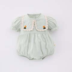 2025 Summer Infant Baby Girls Short Sleeves Flowers Pattern Embroidered Dress Wholesale