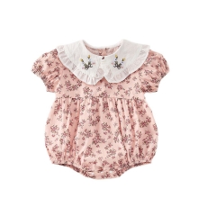 2025 Summer Infant Baby Girls Short Sleeves Flowers Pattern Embroidered and Printed Onesies Wholesale