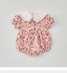 2025 Summer Infant Baby Girls Short Sleeves Flowers Pattern Embroidered and Printed Onesies Wholesale