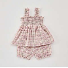 2025 Summer Infant Baby Girls Sleeveless Plaid Pattern Top With Bloomers Sets Wholesale