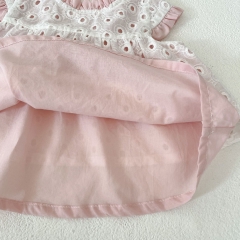 2025 Summer Infant Baby Girls Fly Sleeves Hollow-out Double-layer Top With Bloomers Sets Wholesale