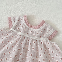 2025 Summer Infant Baby Girls Fly Sleeves Hollow-out Double-layer Top With Bloomers Sets Wholesale