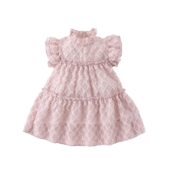 2025 Summer Infant Baby Girls Short Sleeves Argyle Pattern Pink Dress Wholesale