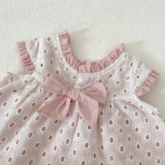 2025 Summer Infant Baby Girls Fly Sleeves Hollow-out Double-layer Top With Bloomers Sets Wholesale
