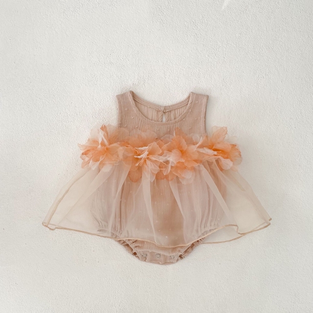 2025 Summer Infant Baby Kids Girls Floral Pattern Mesh Patchwork Sleeveless Dress Wholesale