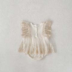 2025 Summer Infant Baby Kids Girls Lace Embroidery Floral Pattern Fly Sleeves Dress Wholesale