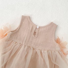2025 Summer Infant Baby Kids Girls Floral Pattern Mesh Patchwork Sleeveless Dress Wholesale