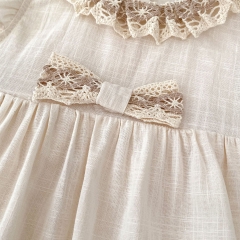 2025 Summer Infant Baby Kids Girls Fly Sleeves Floral Pattern Lace Trim Dress Wholesale