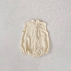 2025 Summer Infant Baby Girls Vintage Sleeveless Flowers Pattern Embroidered Onesies Wholesale
