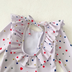2025 Summer Infant Baby Kids Girls Colorful Heart Pattern Long Sleeves Swimwear Onesies Wholesale
