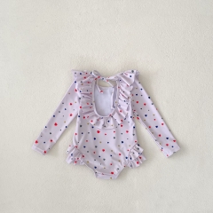 2025 Summer Infant Baby Kids Girls Colorful Heart Pattern Long Sleeves Swimwear Onesies Wholesale