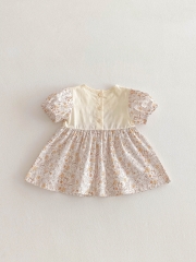 2025 Summer Infant Baby Girls Flowers and Rabbits Pattern Short Sleeves Dress Wholesale