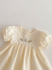 2025 Summer Infant Baby Girls Flowers and Rabbits Pattern Short Sleeves Dress Wholesale