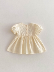 2025 Summer Infant Baby Girls Flowers and Rabbits Pattern Short Sleeves Dress Wholesale