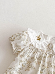 2025 Summer Infant Baby Girls Flowers Pattern Printed Short Sleeves Dress Wholesale