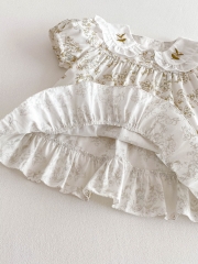 2025 Summer Infant Baby Girls Flowers Pattern Printed Short Sleeves Dress Wholesale