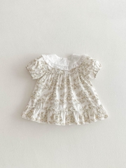 2025 Summer Infant Baby Girls Flowers Pattern Printed Short Sleeves Dress Wholesale