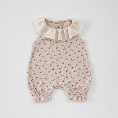 2025 Summer Infant Baby Girls Sleeveless Flowers Pattern Color Patchwork Rompers Wholesale