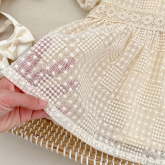 2025 Summer Infant Baby Girls Short Sleeves Solid Color Geometric Pattern Dress Wholesale