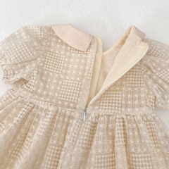2025 Summer Infant Baby Girls Short Sleeves Solid Color Geometric Pattern Dress Wholesale