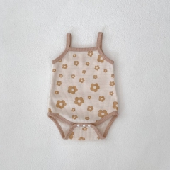2025 Summer Infant Baby Girls Sleeveless Floral Pattern Top Onesies and Bloomers Sets Wholesale