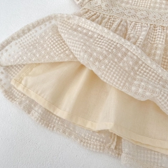 2025 Summer Infant Baby Girls Short Sleeves Solid Color Geometric Pattern Dress Wholesale