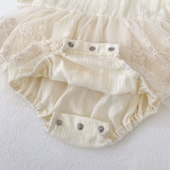 2025 Summer Infant Baby Kids Girls Short Sleeves Floral Embrodiery Pattern Tulle Patchwork Dress Wholesale