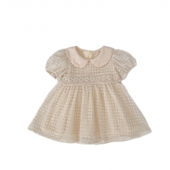 2025 Summer Infant Baby Girls Short Sleeves Solid Color Geometric Pattern Dress Wholesale