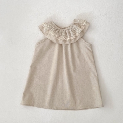 2025 Summer Infant Baby Kids Girls Sleeveless Embroidery Collar Onesies Wholesale