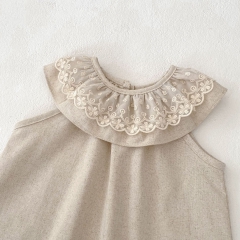 2025 Summer Infant Baby Kids Girls Sleeveless Embroidery Collar Onesies Wholesale