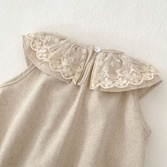 2025 Summer Infant Baby Kids Girls Sleeveless Embroidery Collar Onesies Wholesale
