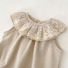 2025 Summer Infant Baby Kids Girls Sleeveless Embroidery Collar Onesies Wholesale