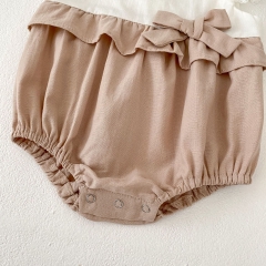 Infant Baby Girls Color Patchwork Fly Sleeves One Piece Bodysuit Onesies in Summer Wholesale