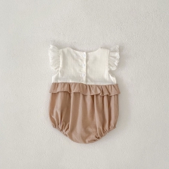 Infant Baby Girls Color Patchwork Fly Sleeves One Piece Bodysuit Onesies in Summer Wholesale