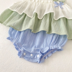 2025 Summer Infant Baby Kids Girls Sleeveless Color Patchwork Onesies Wholesale