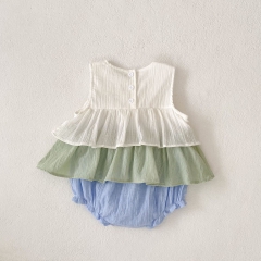2025 Summer Infant Baby Kids Girls Sleeveless Color Patchwork Onesies Wholesale