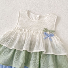 2025 Summer Infant Baby Kids Girls Sleeveless Color Patchwork Onesies Wholesale