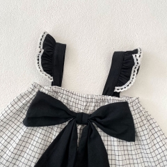 2025 Summer Infant Baby Girls Plaid Pattern Strap Top Dress With Bloomers Sets Wholesale