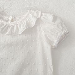 New Arrival Summer Baby Kids Girls Short Sleeves Solid Color Dots Pattern Top for Stylish Girls Wholesale