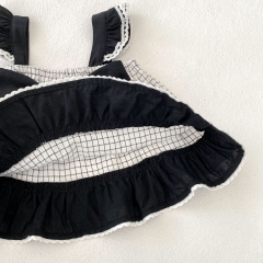 2025 Summer Infant Baby Girls Plaid Pattern Strap Top Dress With Bloomers Sets Wholesale