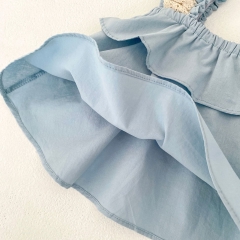 2025 Summer Infant Baby Girls Blue Strap Top Dress With Skirt Sets Wholesale